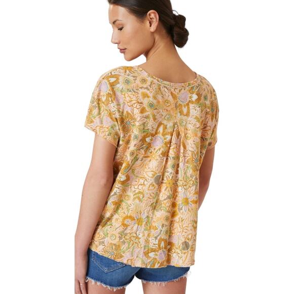 Anthropologie Pilcro Split Back Swing Tee Medium New Paisley Floral Print Yellow - Picture 2 of 7